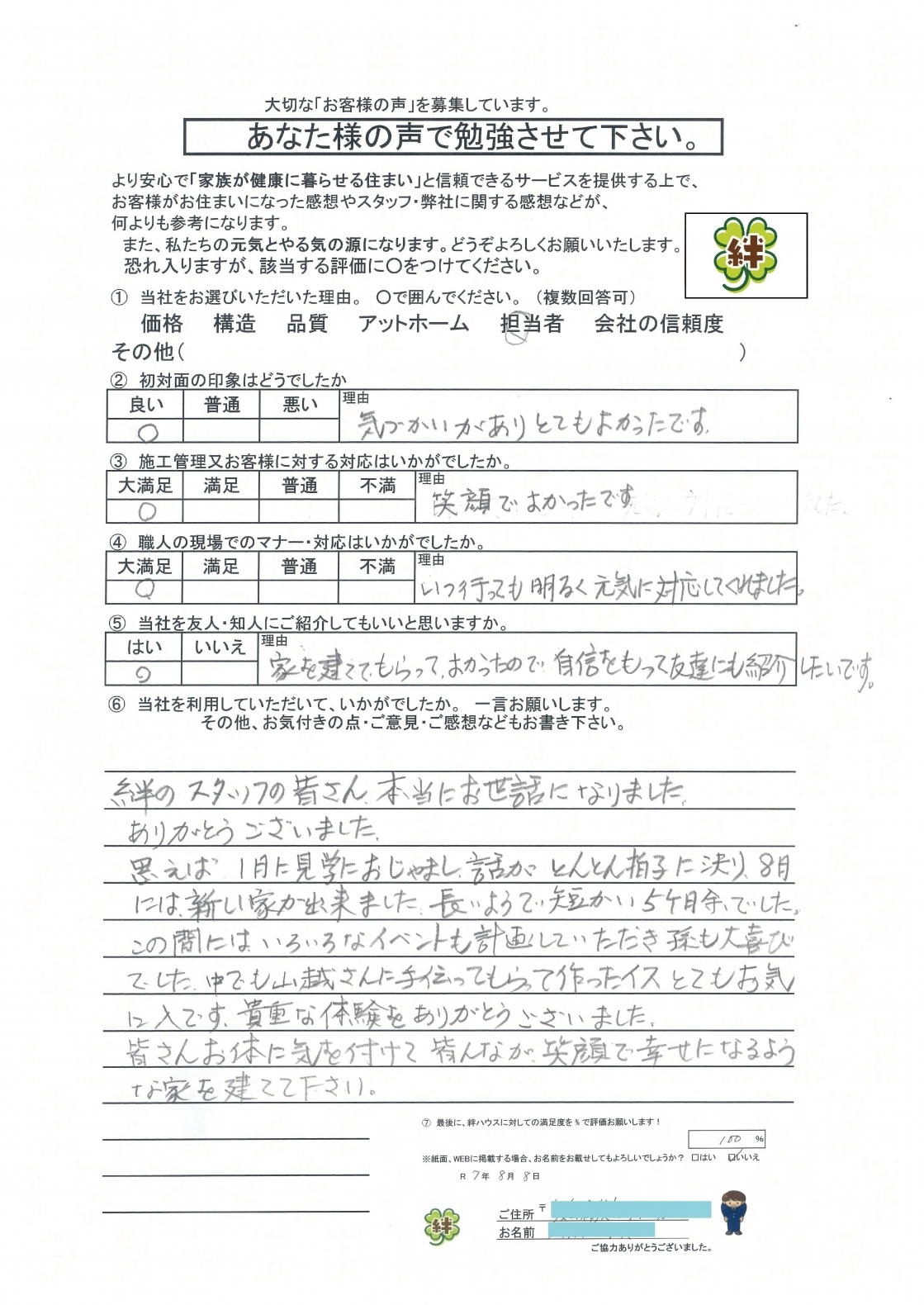 気遣いがあり、とても良かったです。